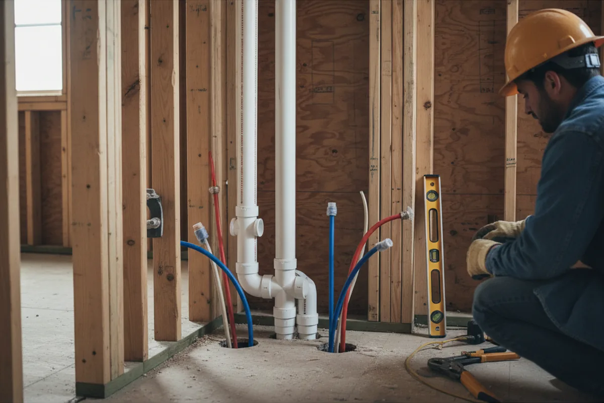Drain and supply rough-in during Leak Detection in Raynham