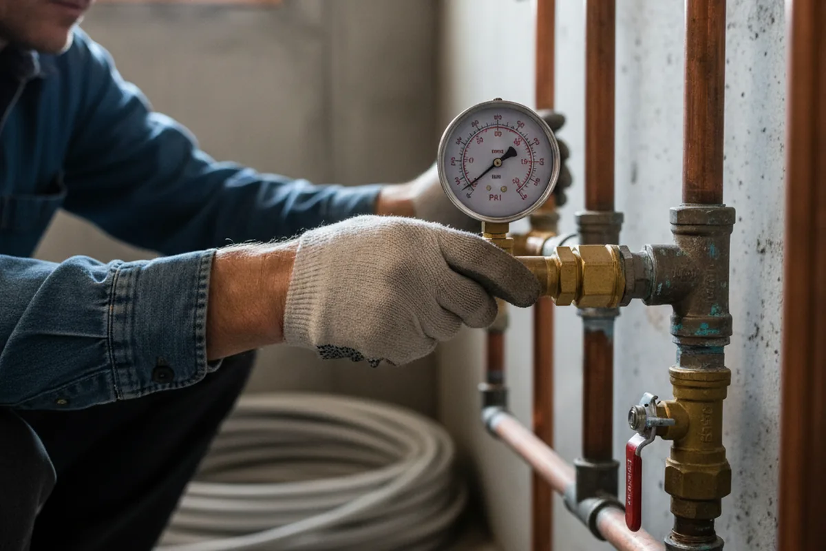 Pressure testing a repaired line during Water Line Repair in Raynham